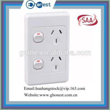 AS318-V SAA 10A vertical double powerpoint DP, double gang socket wall switch