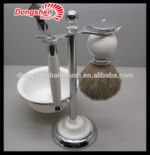 high quality shaving set pure badger shaving brush ,mach 3 blades shaving razor and shaving brush stand