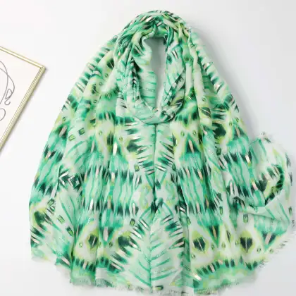 Wholesale Women's Lightweight Gilded Satin Printed Scarf - Sunscreen Shawl Beach Towel Scarf