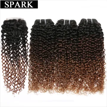 Spark 1b/4/30 Ombre Bundles with Closure 10A Brazilian Ombre Kinky Curly Human Hair 3 Bundles with Closure