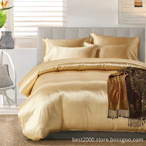 Wholesale Pure Color Silk Bed Cover and Pillowcase Sets for High-End Hotels