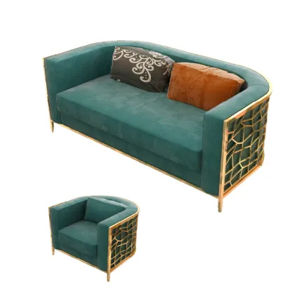 Light luxury velvet gold metal base sofa set