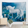 Unicorn White Wing Tapisserie Tier Wandbehang verträumte blaue Tapisserie für Wohnzimmer Schlafzimmer Home Wohnheim Dekor