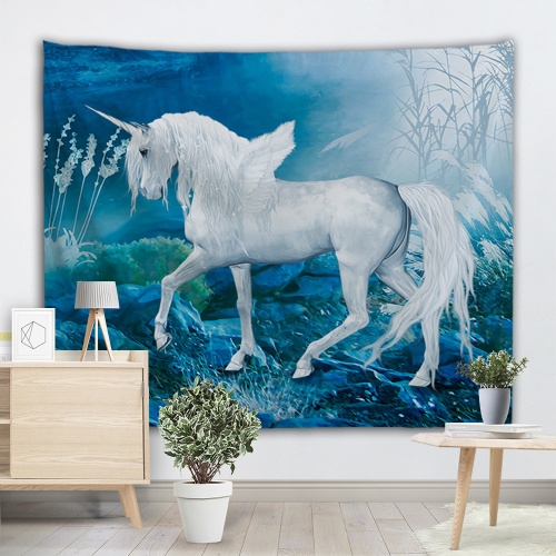 Unicorn White Wing Tapestry Animal Wall Hanging Dreamy Blue Tapestry for Livingroom Bedroom Home Dorm Decor