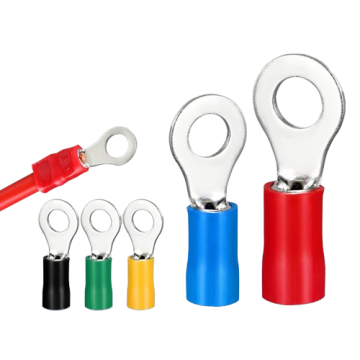 RV1.25-10 Insulated Single Hole Copper or Brass Crimp Cable Lugs Round Ring Terminal Connector - 19A