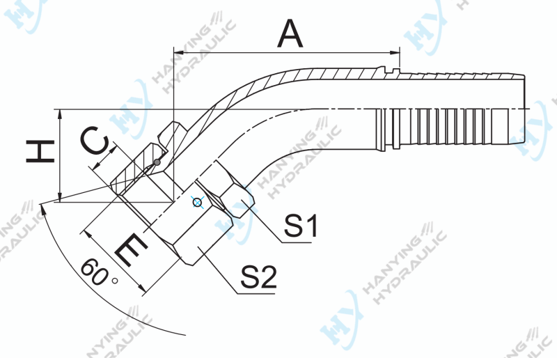 45 Jis Metric Female 60 Cone Seat 28641 W Drawing