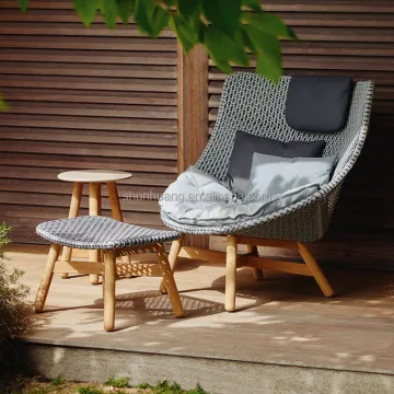 Customized Color Garden Furniture: Outdoor Wooden Handmade Rattan Chair with Ottoman