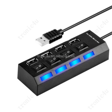 Hub USB à 4 ports avec technologie 2.0, vitesse de 480 Mbps, interrupteur ON / OFF et compatibilité PC / ordinateur portable: adaptateur de séparateur USB