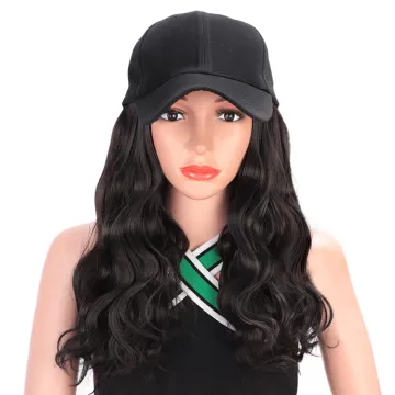 Black Women Hair Wavy Extensions Wig Baseball Hat Wig Long Wave curly Brown Wholesale Wig Hats