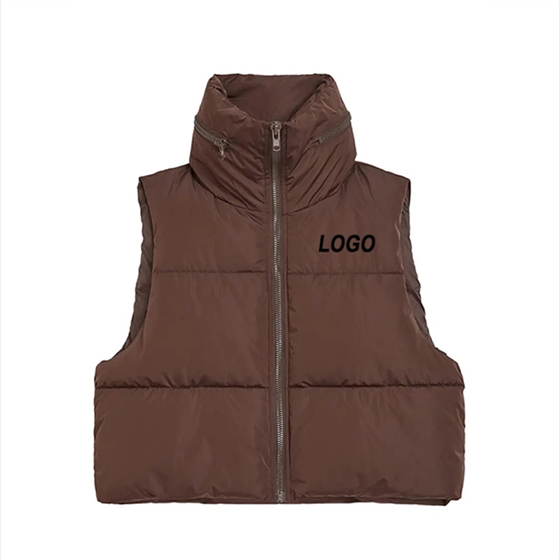 Brown Sleeveless Women's Puffer Jacket