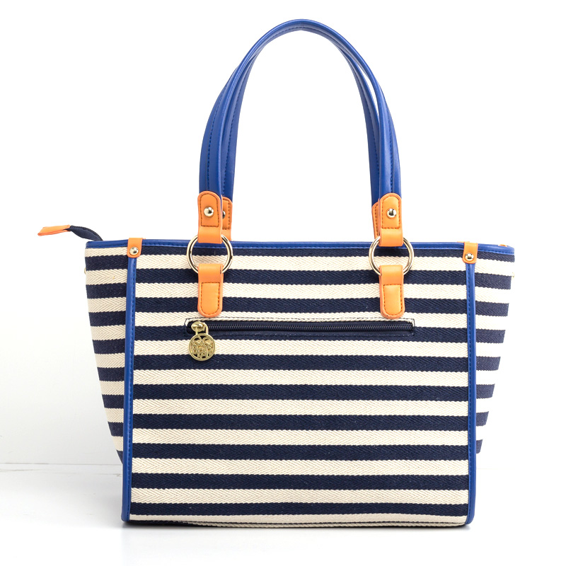 QQ Bear Latest Ladies Fashion Canvas Striped Carry-on Handbag (pH1709)