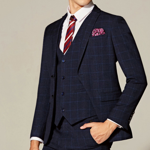Regular Fit Dark Navy Checked Suit Top Sale