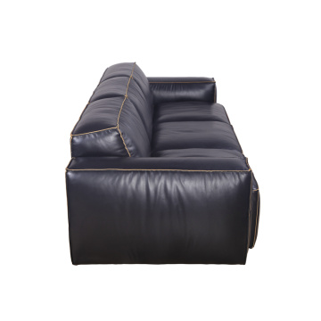 Retro Style Black Italian Leather Big Size Sofa