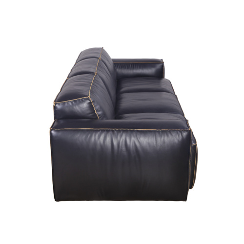 Gaya Retro Black Leather Italian Big Size Sofa