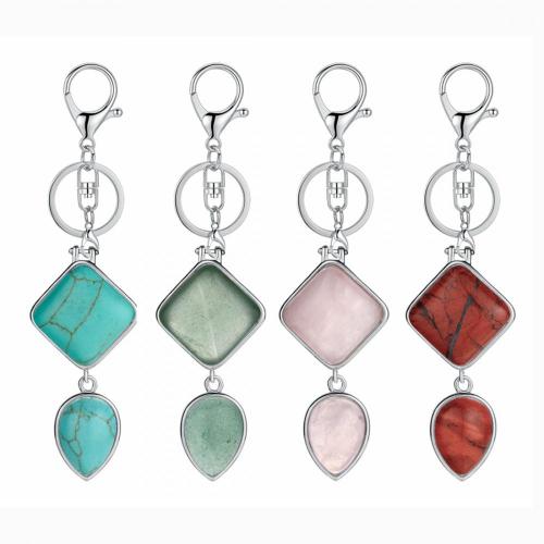 Rhombus Water Drop Gemstone Pendant Nyckelringar Naturlig kvarts Teardrop nyckelring