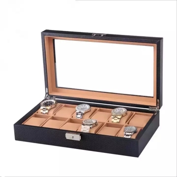 12 Slot Carbon Fiber PU Leather Wristwatch Storage Box with Window - Perfect Gift and Display Solution