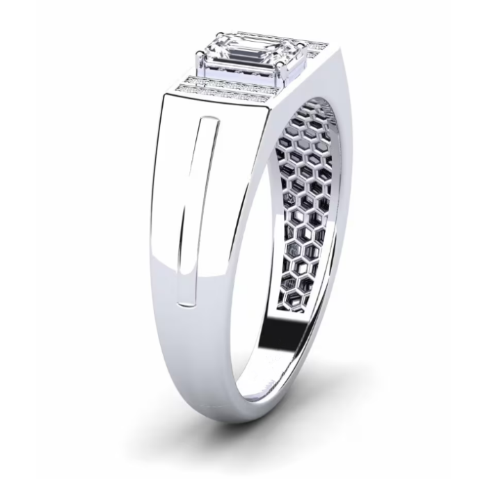 18k White Gold Emerald Gupitin ang Band ng Pavé Men