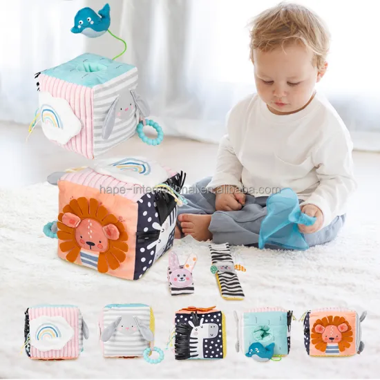 Montessori-inspired 6-in-1 Baby Activity Cube: Stimulating Senses with Fabric Mirrors, Animals, and Soft Toys