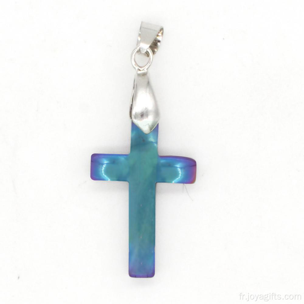 Hématite arc-en-ciel unique Croix pendentif avec Clip Toggle pour petite amie