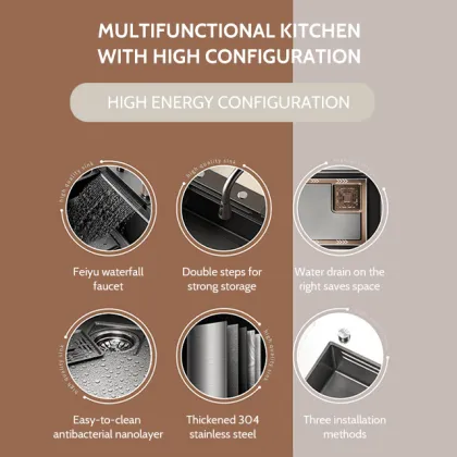Feiyu Waterfall Sink: 304 Stainless Steel Kitchen Basin with Single Bowl Design