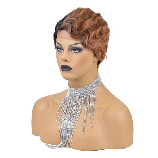 Short Ocean Wave None Lace Human Hair Wigs 100% Virgin Brazilian Hair Finger Wave Wigs Machine Made Wig