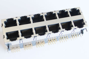 2 X 6 Port Surface Mount Stacked Rj45 , Switch / Router Networking Rj45 Connector