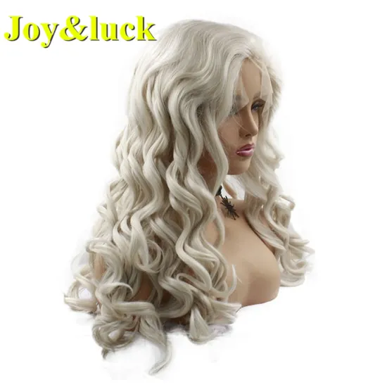 Wholesale Price Lacefront Wigs For Women High Temperature Fiber Party Long Free Part Natural Curl Grey Color Synthetic Hair Wig