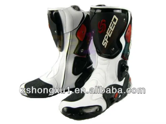 White Cool Motorcycle Racing Boots B1001 (White,Red,Black,Blue )