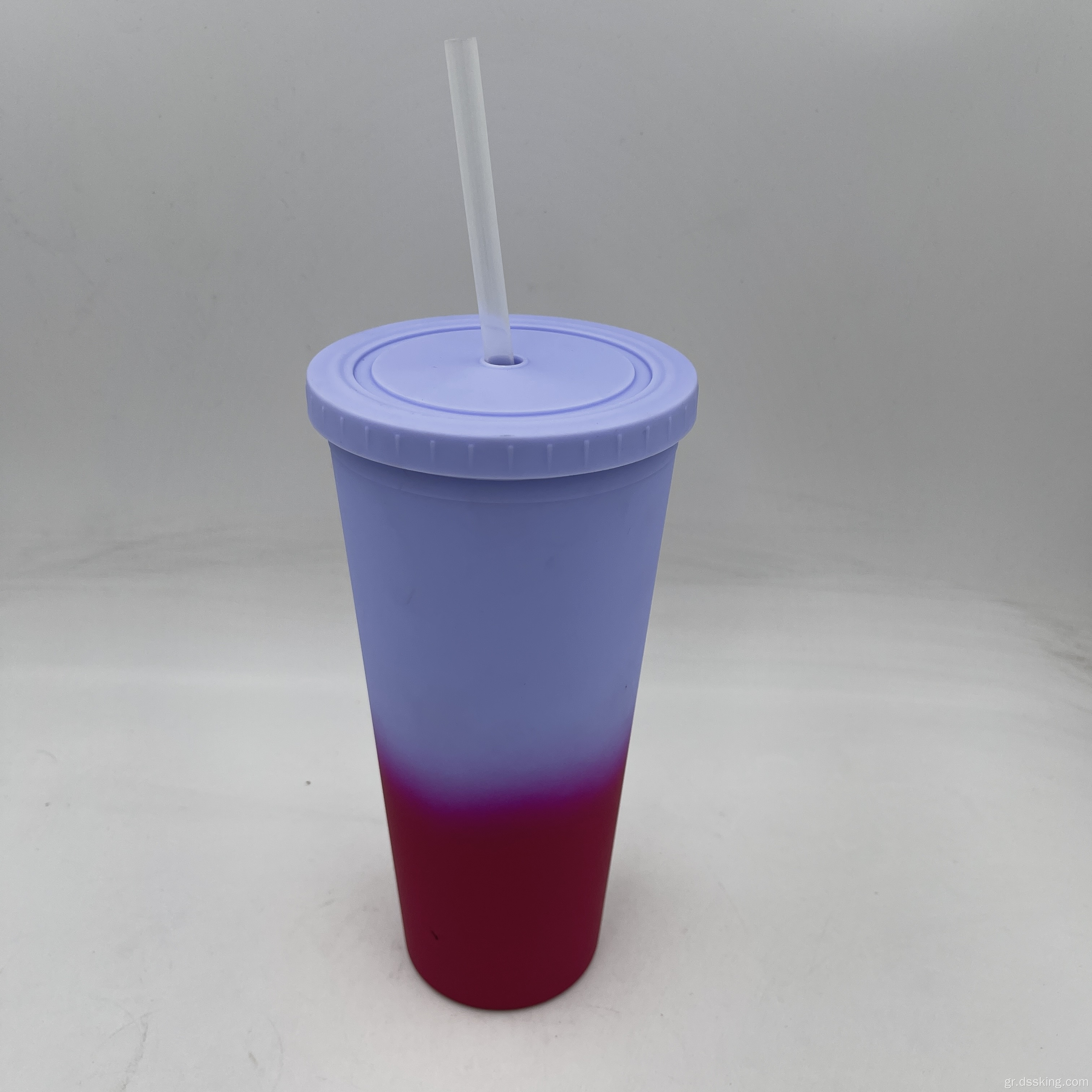 καυτή πώληση 22oz/650ml/24oz Πλαστικό διπλό τερματοφύλακα τοίχο με πύργο αλλαγής χρώματος με άχυρο