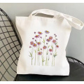 Flowers Cotton Canvas Tote Bag With Zipper