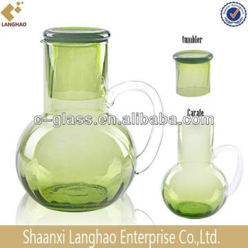 Bar Drinking Glass Water Carafe and Tumbler With Handle