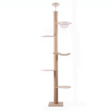 Eco Friendly Modern Natural Wooden Cat Climbing Tree Tower Scratcher Multi Tier Activity Center Sustainable Pet Furniture Carton