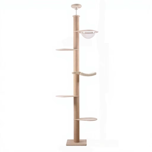 Eco Friendly Modern Natural Wooden Cat Climbing Tree Tower Scratcher Multi Tier Activity Center Sustainable Pet Furniture Carton