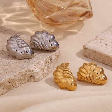 Brave Light Engraved Water Wave 18k Gold Plated Waterproof Stainless Steel Stud Earrings