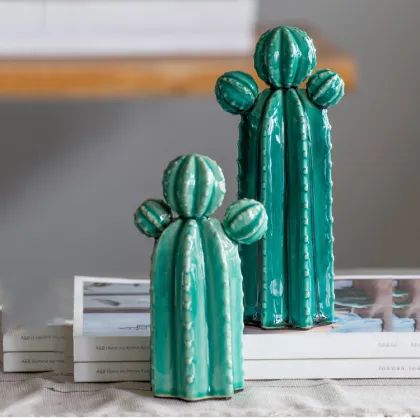 Nordic Ice Crack Cactus Ceramic Ornaments for Home Decor