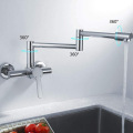 Wall mounted foldable extendable double hole sink faucet