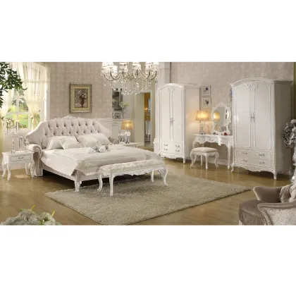 Modern European Style Soft White Velvet Comfortable Bed for Home Furniture