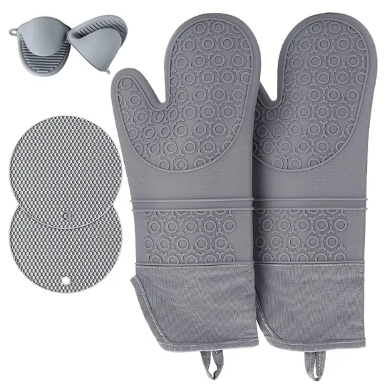 2-Piece Anti-Scalding Heat Resistant Silicone Oven Mitts with Non-Slip Insulation