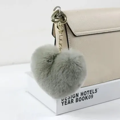 Fluffy Fur Pompom Keychain Soft Solid Color Heart Shape Pompom Faux Rabbit Fur Ball Car Handbag Key Ring Gift Accessories