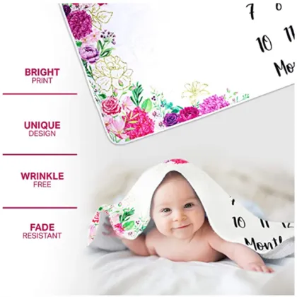 Hot Sale Printing Fleece milestone baby blanket Swaddle Milestone Blanket Photography Props