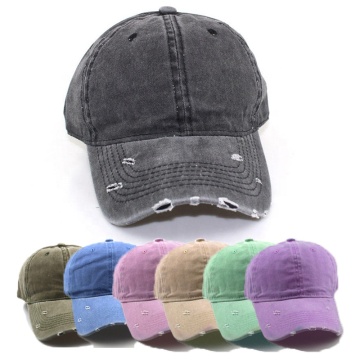 Dyed Distressed Torn Cotton Embroidery Dad Hat Caps