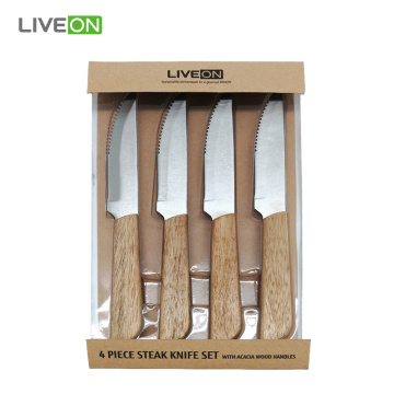 4pcs couteau à steak manche en bois