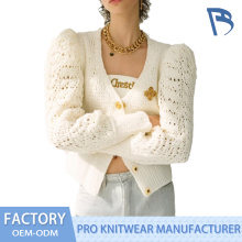 Áo dệt kim rỗng màu trắng thanh lịch cho nữ