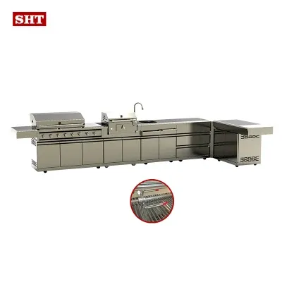 New Design Commercial Outdoor Kitchen Gas Grill Basket Cabinet Island Smoker for Home Party
