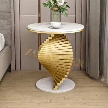 Modern Metal Gold Marble Side Table for Living Room