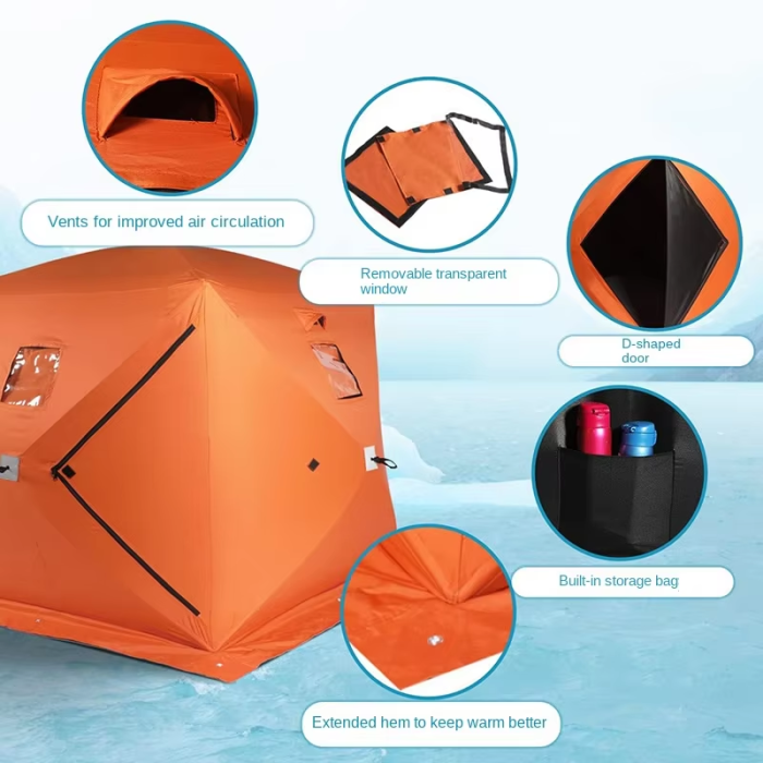 Appelsínugult vetrarís veiði tjald með fjórum hornum