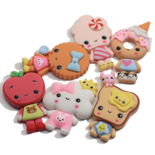 Kawaii Cartoon Voedsel Flat Terug Brood Donut Hars Cabochons Fit Telefoon Decoratie Scrapbooking Craft DIY Accessoires: