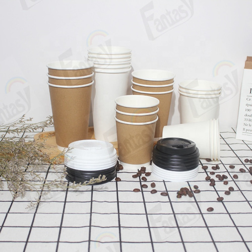 Disposable double wall paper coffee cup na may lids.