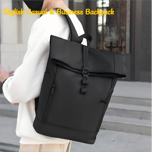 Durable roll-top laptop backpack for commuters