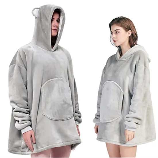 Hot sale in Amazon thick super warmed oversized hoodie wearable plush blanket for Couples
